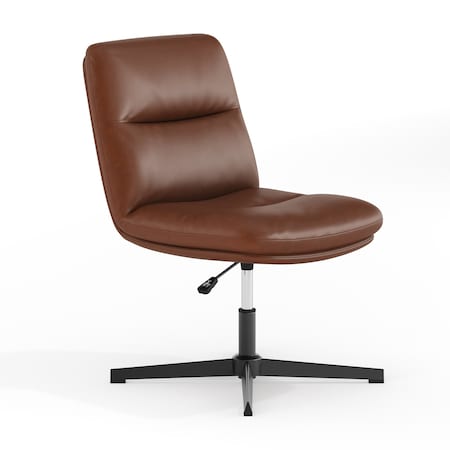 Flash Furniture Chloe Mid-Back Cognac Padded LeatherSoft Armless Office Chair Adjust, Swivel Function, Black Frame CH-232174-CGN-BK-GG